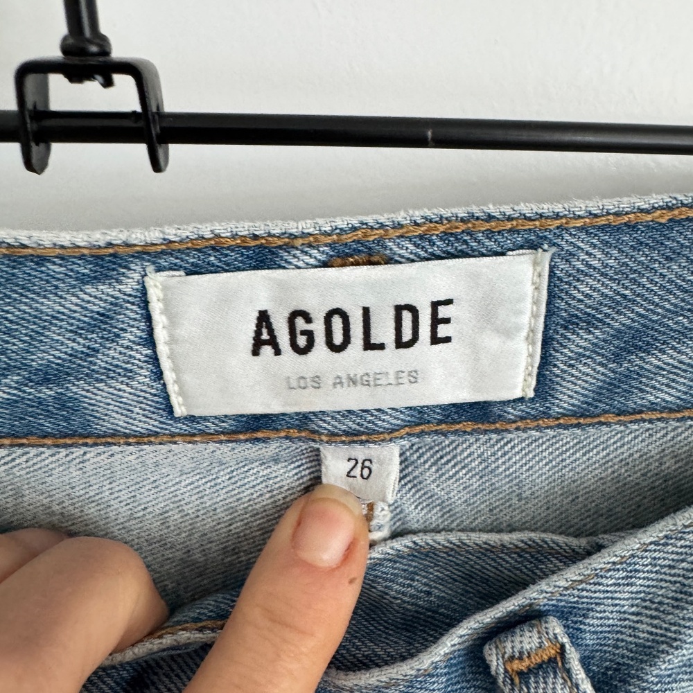 Agolde Criss Cross Buttonfly Distressed Denim Skirt Size 26 - Picture 8 of 9